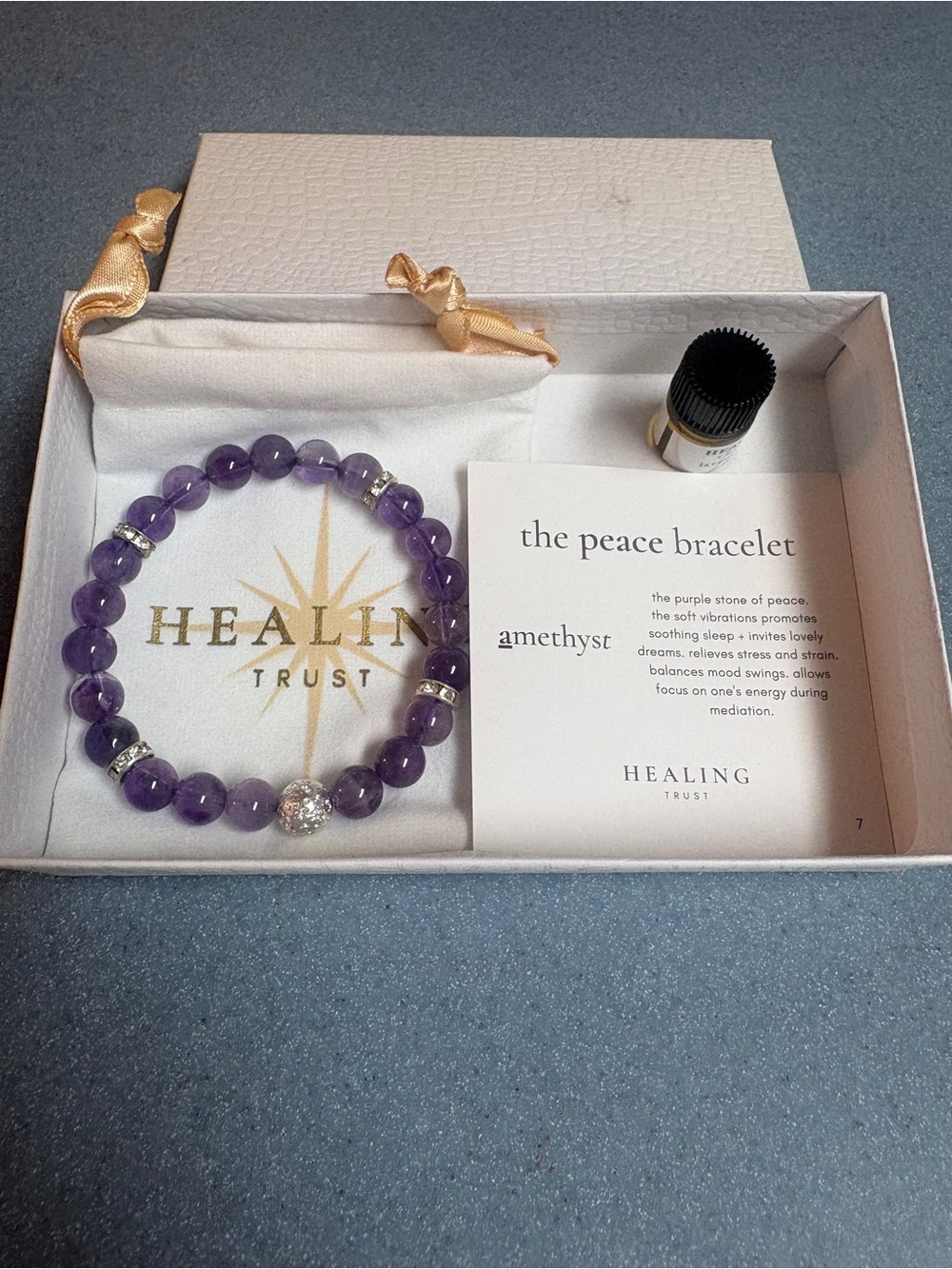 NATURAL Purple Amethyst Silver Beaded Peace Bracelet w Lavender Oil